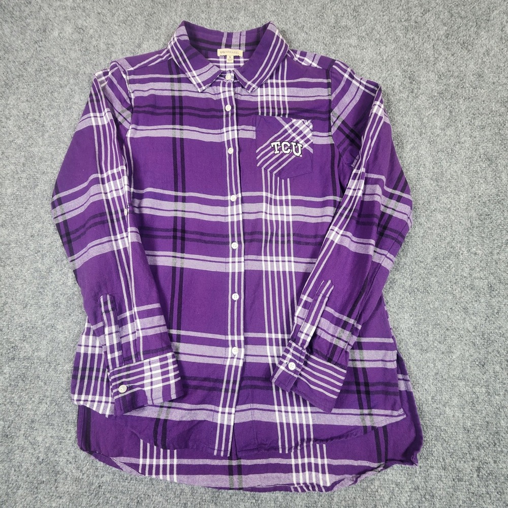 UG Apparel TCU Horned Frogs Womens Small Purple Plaid Flannel Button Down Shirt